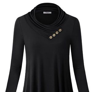 Black Cowl Neck Tunic with Asymmetrical Hem